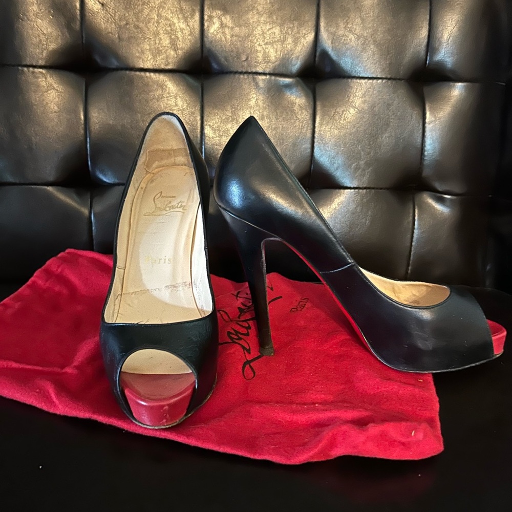 Christian Louboutin Black Peep-Toe Heels